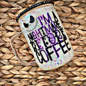 I’m a Nightmare Before Coffee Snow Globe Cup, Jack Skellington Glass Snowglobe Cup