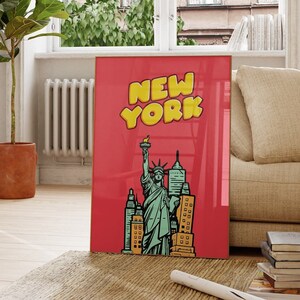 New York City Travel Print-Cute Trendy Wall Art-Red NYC Travel Exhibition Print-Digital Art Download-Preppy NYC Poster-Trendy New York Art