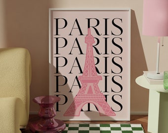 Paris France Travel Print-Cute Trendy Wall Art-Pink Paris Travel Exhibition Print-Digital Art Download-Preppy Paris Poster-Trendy Paris Art