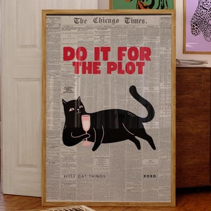 Trendy Do It For The Plot Print-Black Cat Wall Art Decor-Funny Cat Poster-Champagne Posters-Bar Cart Art-Cat Lover Gift-Cat Champagne Print