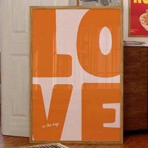 Póster de amor, impresión de pared de los años 70, póster preppy, impresión de pared de moda, impresión retro, arte de amor, póster maximalista, arte de pared con tipografía de moda, arte de pared psicodélico