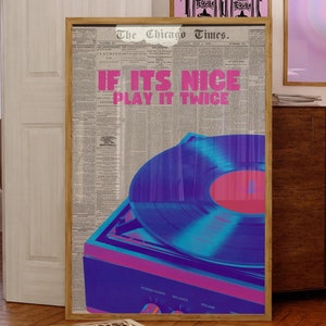Póster "If Its Nice Play It Twice" - Impresión de pared de los años 70 - Pósteres preppy - Impresiones de pared de moda - Impresión retro - Póster maximalista - Arte de pared de periódico de moda