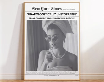 Newspaper Wall Art-New York Times Print-Retro Vintage Bar Cart Art-It Girl Dorm Retro Wall Art-Newspaper Trendy Art-Newspaper Quote print
