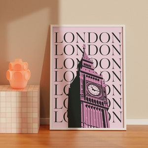 London Travel Print-Cute Pink London England Big Ben Travel Exhibition Print-Preppy London Poster-Trendy London City Art-Digital Download