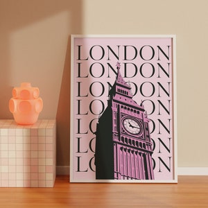 London Travel Print-Cute Pink London England Big Ben Reise Ausstellung Print-Adrette London Poster-Trendy London City Art-Digitaler Download