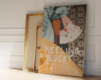 Feeling Lucky Funky Art Print-Lucky Girl Syndrome Decor-Trendy Wall Art-Apartment Art-Retro Wall Print-Bar Cart Art-Y2k Aesthetic-Room Decor