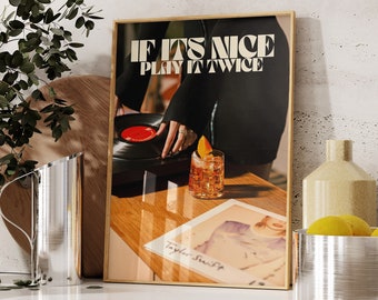 Trendy Wall Print-Funky Vinyl Poster-Gift For Music Lovers-If Its Nice Play It Twice-Retro Poster-Bar Cart Art-Preppy Poster-Trendy Wall Art