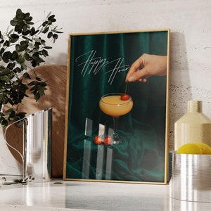 Cocktail Wall Print-Vintage Liquor Poster-Girly Bar Cart Art-Preppy Posters-Retro Wall Decor-One More Round-Happy Hour Alcohol Print-Bar Art