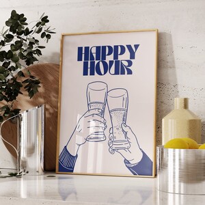 Happy Hour boissons Wall Art Print-Esthétique Girly Bar Cart Art-Preppy Affiches-Trendy Wall Art-Cocktails Art-Retro Bar Cart Art-Retro Wall Art