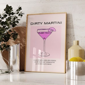Dirty Martini Art Print-Bar Cart Decor-Preppy Pink Posters-Cocktail Art Poster-Mixology Gift Painting-Alcohol Sign Bar-Drinks Wall Art Print