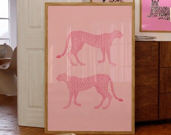 Esthetische roze Cheetah Animal Art Print-Trendy Art Prints-Preppy Dorm Decor-Preppy Wall Art-Minimal Poster-Schattige Girly Trendy Roze Posters