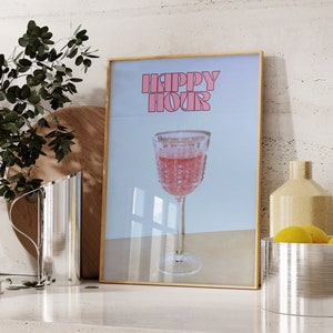 Happy Hour Getränke Wand Kunstdruck-ästhetische Girly Bar Cart Art-Adrette Poster-Trendige Wandkunst-Cocktails Kunst-Retro Bar Cart Art-Retro Wandkunst