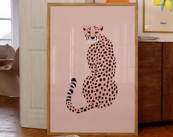 Esthetische roze Cheetah Animal Art Print-Trendy Art Prints-Preppy Dorm Decor-Preppy Wall Art-Minimal Poster-Schattige Girly Trendy Roze Posters