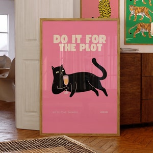 Trendy Do It For The Plot Print-Black Cat Wall Art Decor-Funny Cat Poster-Champagne Posters-Bar Cart Art-Cat Lover Gift-Cat Champagne Print