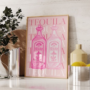 Retro Tequila Poster-Aesthetic Girly Bar Cart Art-Preppy Pink Posters-Trendy Wall Art-Cocktails Art-Bar Cart Art-Bright Prints-Wall Art