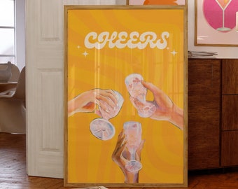 Retro Cheers Art Print-Preppy Bar Cart Art Posters Decor-Trendy Art-Aesthetic Girly Bar Cart Art-Cocktail Art-Retro Bar Printable Wall Art