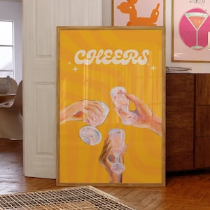 Retro Cheers Art Print-Preppy Bar Cart Art Posters Decor-Trendy kunst-esthetische Girly Bar Cart Art-Cocktail Art-Retro Bar afdrukbare muurkunst