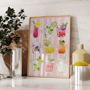 Retro Mojito Cocktail Druck-Ästhetische Girly Bar Cart Art-Adrette Pink Poster-Retro Cocktail Bar Poster-Alkohol Drucke-Trendy Mojito Decor