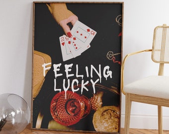 Feeling Lucky Poster-Lucky Girl Syndrome Decor-Trendy Wall Art-Lucky Girl Quote Print-Retro Card Posters-Preppy Lucky Girl Posters-Dorm Art