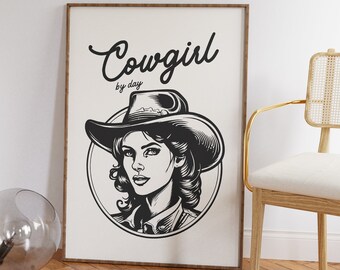 Western Art Print-Western Wall Art-Cowgirl Art-Cowgirl Print-Retro Art-Wild West Home Decor-Coastal Cowgirl Art-Digital Download-Girly Art