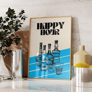Happy Hour Drinks Wall Art Print-Esthetic Girly Bar Cart Art-Preppy Posters-Trendy Wall Art-Cocktails Art-Retro Bar Cart Art-Retro Wall Art