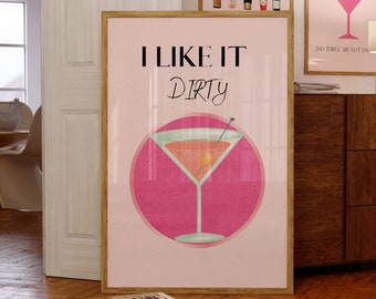 Martini Art-Retro Print-Cocktails Posters-Trendy Art-Cocktail Art-Preppy Bar Cart Art-Preppy Pink Posters-Cute Aesthetic Girly Bar Cart Art