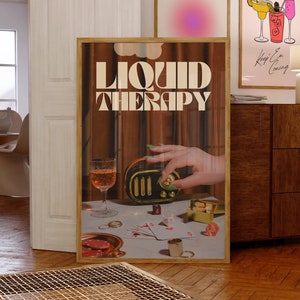 Liquid Therapy Wall Print-Retro Kitchen Wall Decor-Bar Cart Art-Digital Download Print-Downloadable Print-Large Printable Art-Cocktail Art
