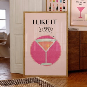 Martini Art-Retro Print-Cocktails Posters-Trendy Art-Cocktail Art-Preppy Bar Cart Art-Preppy Pink Posters-Cute Aesthetic Girly Bar Cart Art