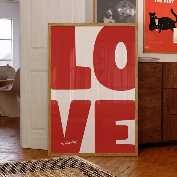Love Poster-70s Wall Print-Preppy Poster-Trendy Wall Print-Retro Print-Love Art-Maximalist Poster-Trendy Typography Wall Art-Trippy Wall Art