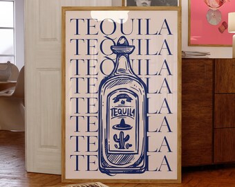 Tequila Art-Bar Cart Art-Tequila Poster-Retro Bar Art-Trendy Wall Art-Cocktails Art-Cocktail Print-Drinks Wall Decor-Retro Art