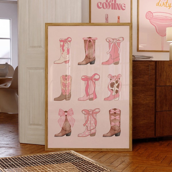 Cowgirl Boots Art Print-Preppy Western Wall Art-Howdy Rodeo Poster-Trendy Home Decor-Preppy Cowgirl Boots Poster-Preppy Dorm Art-Girly Art