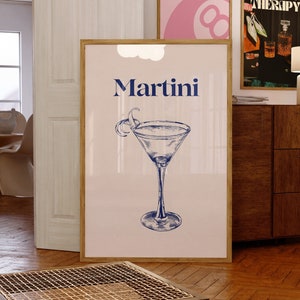 Martini Print-minimalistische Cocktail Poster-Bar Art Print-Blue Bar Cart Art-Drink Wall Decor-Bar afdrukbare kunst-digitale download-Martini-posters