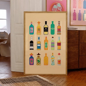 Tequila Wall Art-Preppy Girly Bar Carrello Art-Preppy Poster-Trendy Wall Art-Cocktail Art-Bar Carrello Art-Vintage Liquore Poster-Retro Wall Art