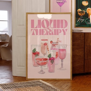 Liquid Therapy Wall Print-Retro Kitchen Wall Decor-Bar Cart Art-Digital Download Print-Downloadable Print-Large Printable Art-Cocktail Art