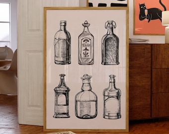 Bar Art Print-Alcohol Print-Whiskey Posters-Vintage Liquor Posters-Bar Cart Wall Art-Drinks Wall Decor-Bar Printable Art-Digital Download