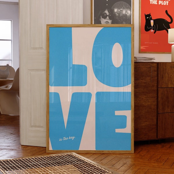 Love Poster-70s Wall Print-Preppy Poster-Trendy Wall Print-Retro Print-Love Art-Maximalist Poster-Trendy Typography Wall Art-Trippy Wall Art