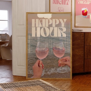 Cocktail Wall Print-Vintage Liquor Poster-Girly Bar Cart Art-Preppy Posters-Retro Wall Decor-One More Round-Happy Hour Alcohol Print-Bar Art