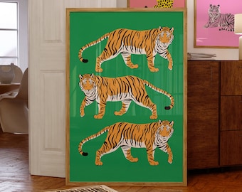 Tiger Art Print-Large Tiger Wall Art-Trendy Art Prints-Dorm Decor-Funky Print-Animal Art Print-Minimal Poster-Girly Trendy Posters-Big Cat