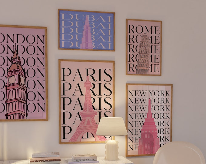 Set of 5 Preppy Travel Print-new York City Travel Print-london Travel ...