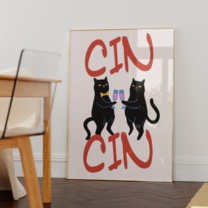 Cin Cin Print-Cheers Print-Schwarze Katze Wand Kunst Decor-Champagner Poster-Bar Warenkorb Art-Retro Cocktail Poster-Retro Drink Print-Champagner Print