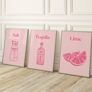 Set van 3 Retro Tequila Poster-esthetische Girly Bar Cart Art-Preppy Posters-Trendy Wall Art-Cocktails Art-Bar Cart Art-Drinks Wall Decor-Zout
