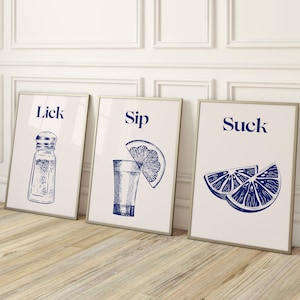 Set van 3 Retro Tequila Poster-esthetische Girly Bar Cart Art-Preppy Posters-Trendy Wall Art-Cocktails Art-Bar Cart Art-Drinks Wall Decor-Zout