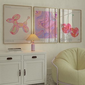 Retro Wall Art Set Of 3 Prints-Aesthetic Print-Trendy Holographic Poster-Vintage Euphoria Print-Retro Gradient Wall Art-Gallery Wall Art Set