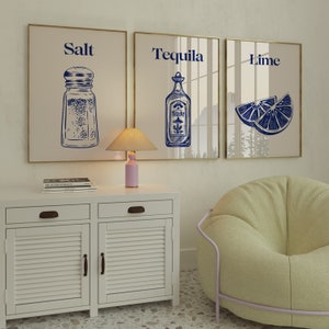 3er-Set Retro Tequila Poster-Ästhetik Girly Barwagen Kunst-Preppy Poster-Trendy Wandkunst-Cocktails Kunst-Bar Warenkorb Kunst-Getränke Wanddekor-Salz
