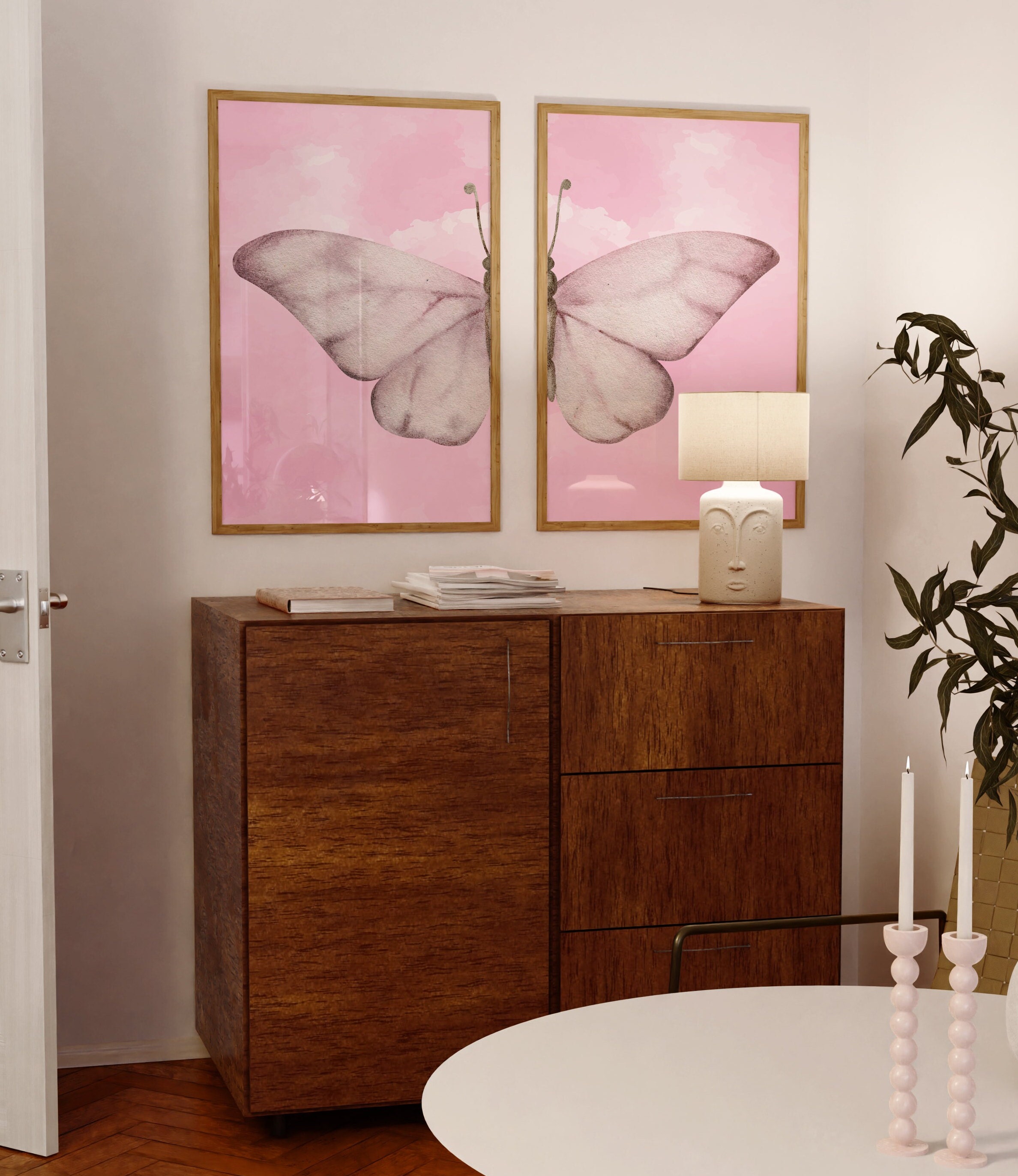 Aesthetic Pink Watercolor Butterfly Wall Art Set of 2 - Etsy