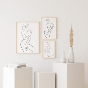 Woman Line Art Print, Female Figure Line Art Set, Set of 3 Female ...