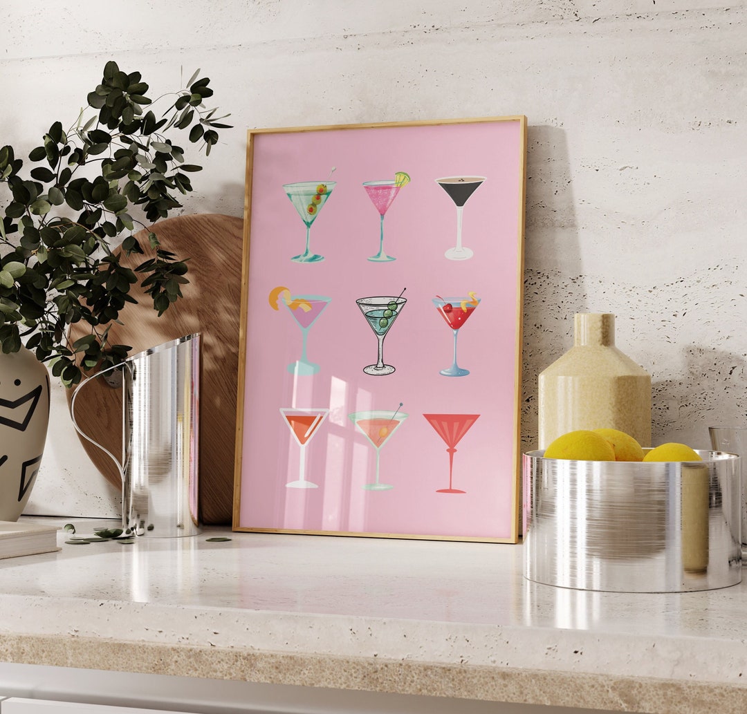 Aesthetic Retro Martini Poster-preppy Girly Bar Cart Art-preppy Posters ...