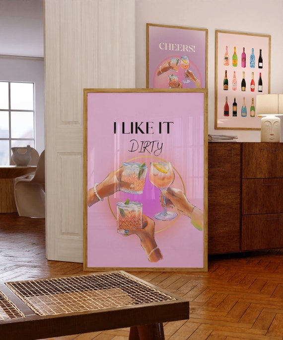 Vintage Cheers Poster-Bar Art Print-Trendy Art-Aesthtic Girly Bar Cart Art-Cocktail Art-Preppy Bar Cart Art-Retro Bar Printable Wall Art