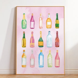 Retro Watercolor Champagne Poster-aesthetic Girly Bar Cart - Etsy