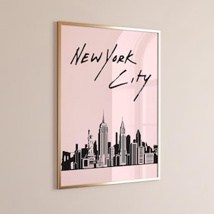 Sztuka ścienna Nowego Jorku, plakat z nadrukiem z Nowego Jorku, różowy nadruk z Nowego Jorku, modny wystrój apartamentu w college'u, wydruk artystyczny w stylu retro, zabytkowe wydruki ścienne z miastami podróżniczymi
